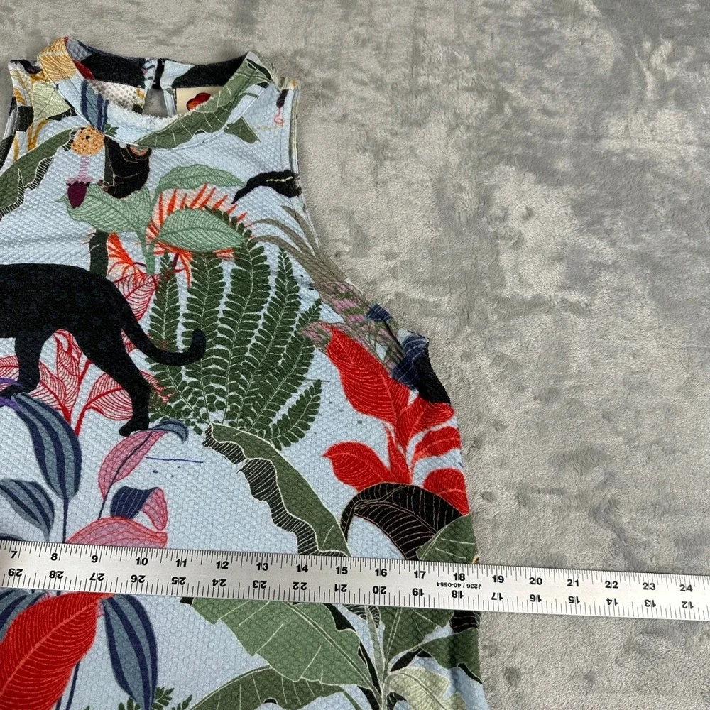 Anthropologie Farm Rio‎ Halter Mini Dress M Blue Tropical Jungle Animal Print